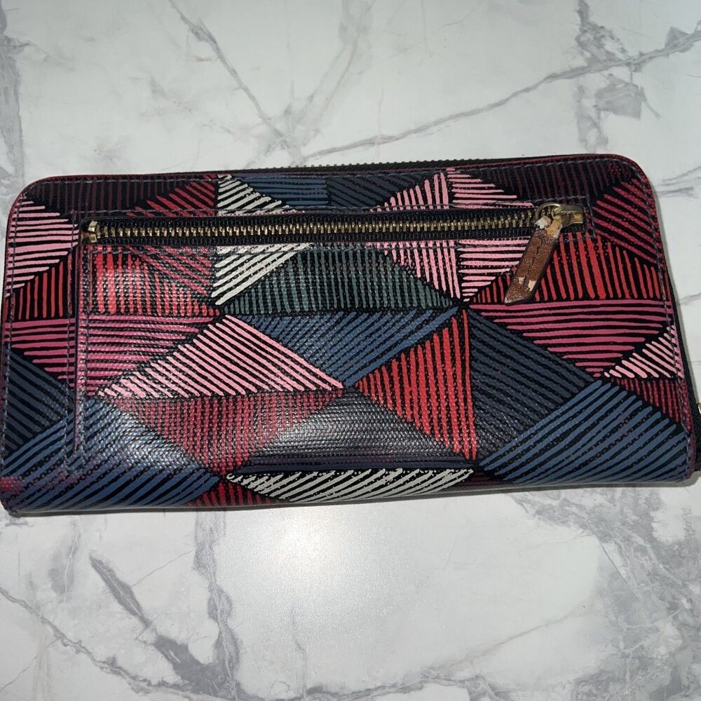 Fossil Zip Around Wallet Multi Pattern Pink Red B… - image 2